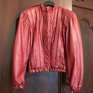Vintage 1980s Red Leather Bomber Jacket